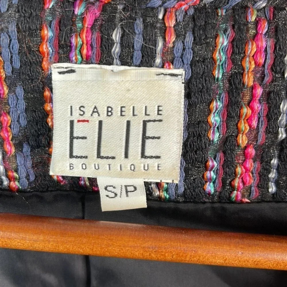 ISABELLE ELIE Multicoloured Tweed Blazer 3/4 Tulip Sleeve Single Breasted Size S - Picture 8 of 12